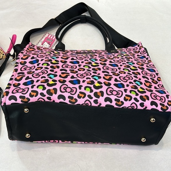 Brand New Hello Kitty bows & pink leopard three piece travel bag tote set rare - Picture 8 of 12